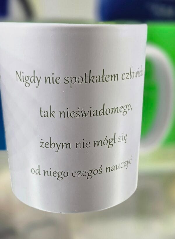 20250712_123333 Kubek biały matowy (jasnozielony) - grawerowany obrazek, napis